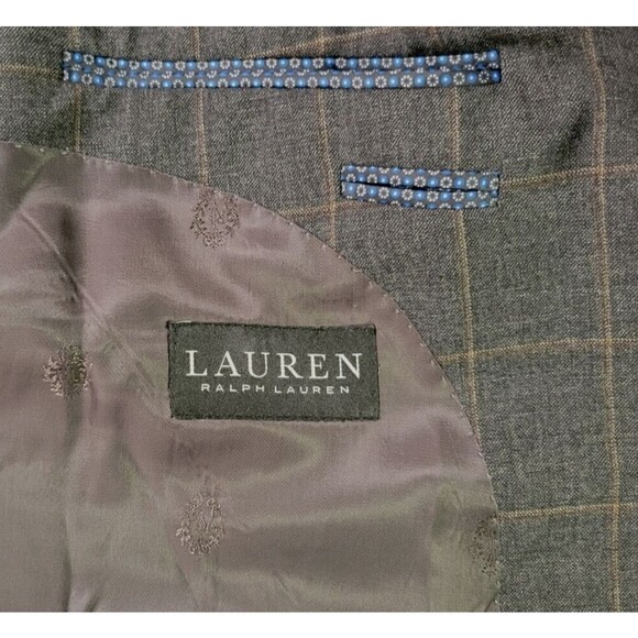 Ralph Lauren Mens Gray Wool Windowpane Plaid‎ Sport Coat 48L - Picture 7 of 10